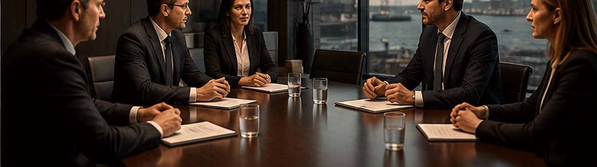 An advisory meeting around a boardroom table